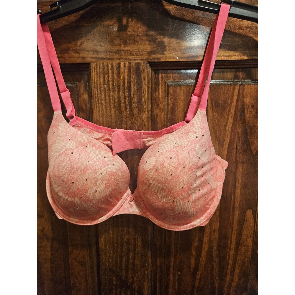 Victoria's Secret 36D Lined Demi Bra Pink Floral Sequin Dazzled Barbiecore
